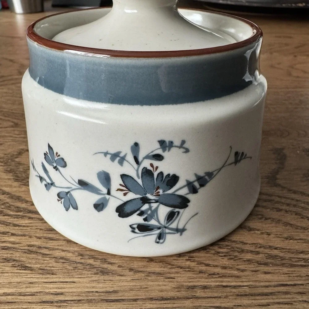 Noritake Stoneware Pleasure #8344 Sugar Bowl with Lid Japan Vintage Set of 2 EUC